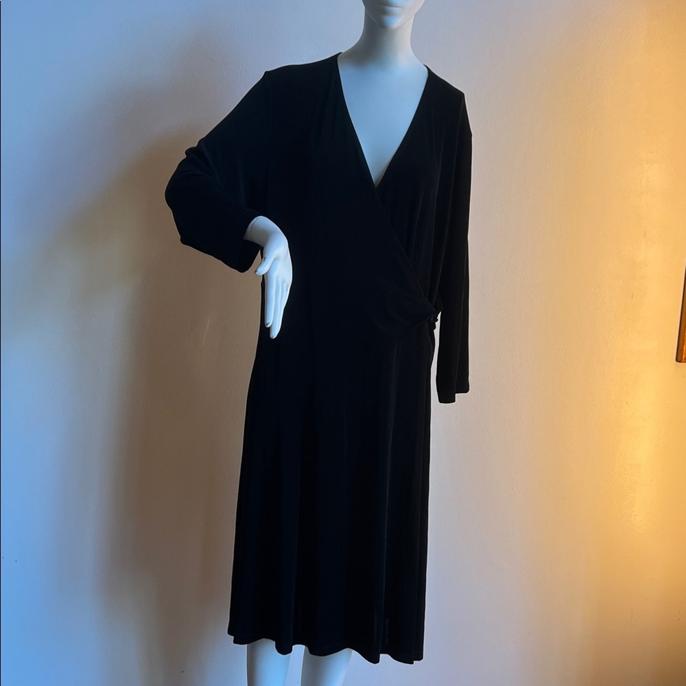 Chico's Black Long Sleeve Dress travel style faux wrap